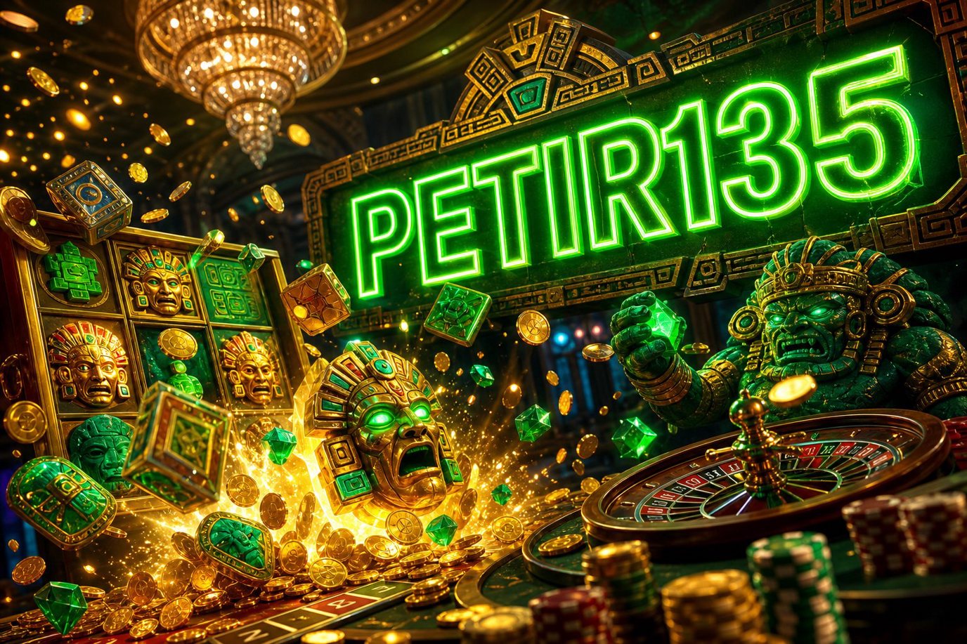 Tampilan antarmuka Golden Empire di PETIR135 dengan nuansa emas dan pilihan permainan