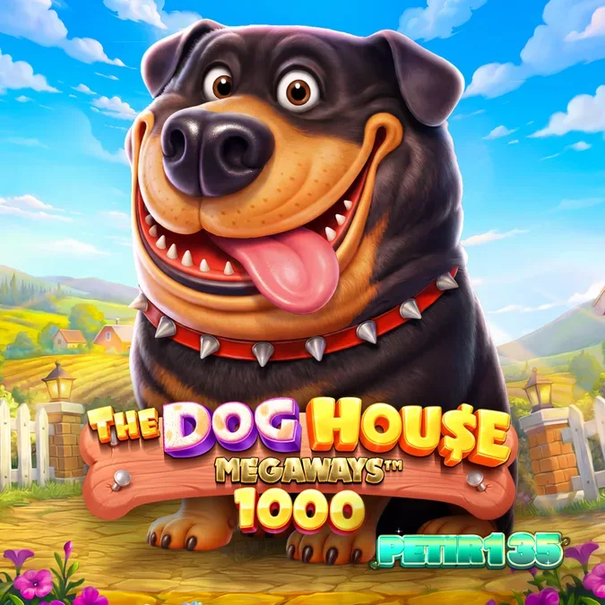 Tampilan visual ceria dari slot The Dog House Megaways 1000